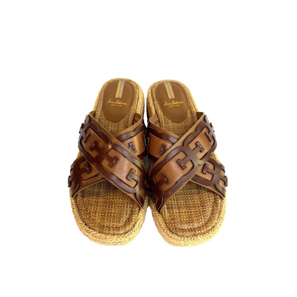 Sam Edelman Pria Crossband Brown Leather Espadrille Platform Sandals Women Sz 9